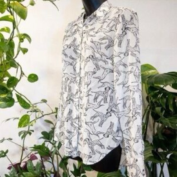 a new day Tops - a new day White and Black Dalmation Print Button Down Shirt
